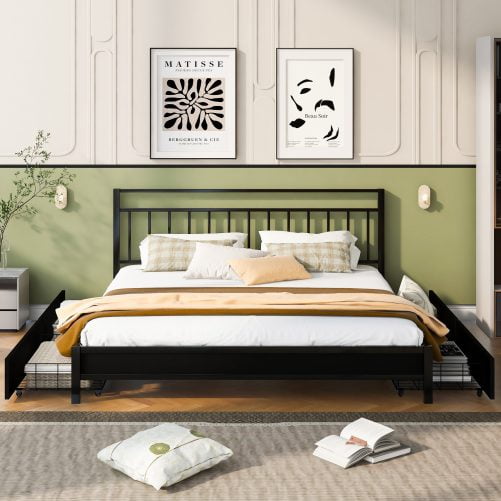 King Size Storage Platform Bed with 4 Drawers