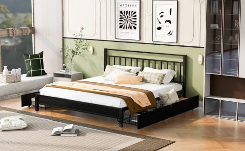 King Size Storage Platform Bed with 4 Drawers