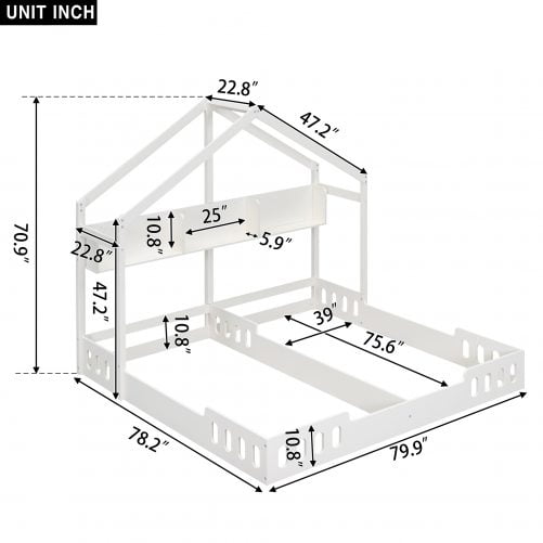 Wood Twin Size House Platform Beds With Shelves And Guardrail