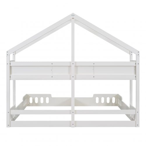 Wood Twin Size House Platform Beds With Shelves And Guardrail