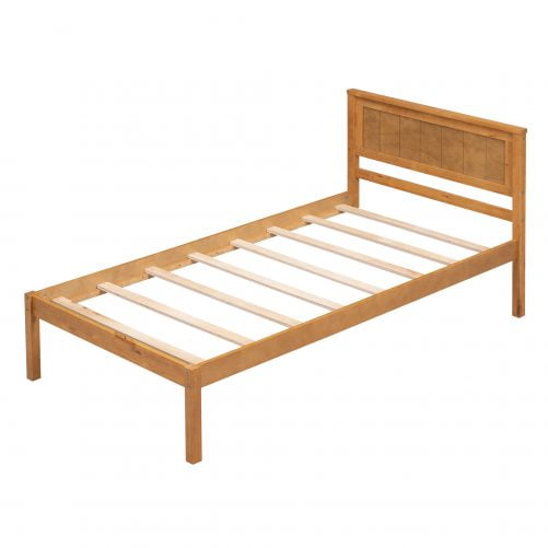 Twin Size Platform Bed Frame With Headboard, Wood Slat Support, No Box Spring Needed