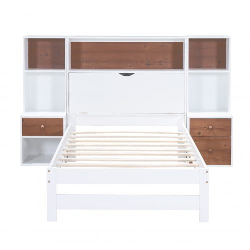 Twin Size Platform Bed With Storage Headboard And Drawers