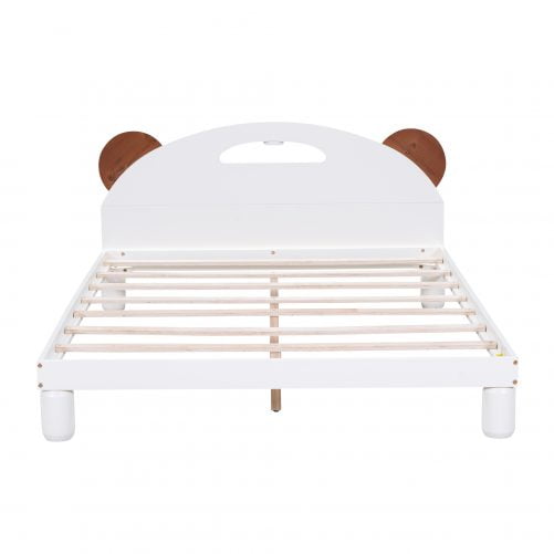 Full Size Platform Bed with Bear Ears Shaped Headboard and LED