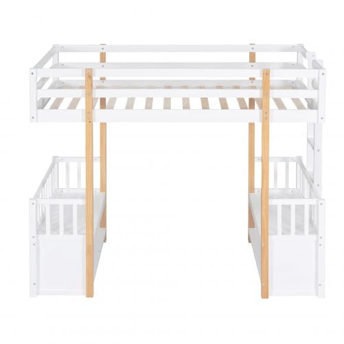 Wood Twin Size Loft Bed With 2 Seats And A Ladder