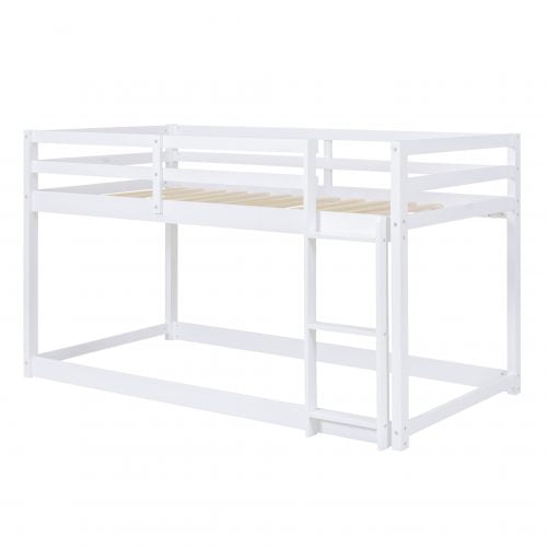 Wooden Twin Over Twin Floor Bunk Bed With Ladder