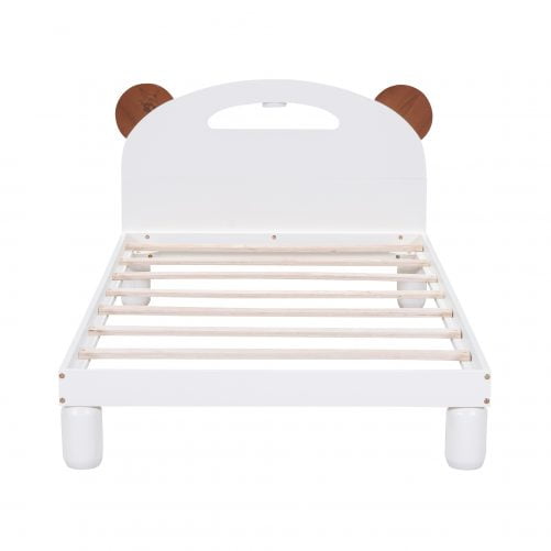 Twin Size Platform Bed with Bear Ears Shaped Headboard and LED