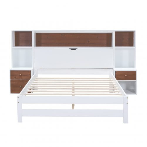 Full Size Platform Bed with Storage Headboard and Drawers