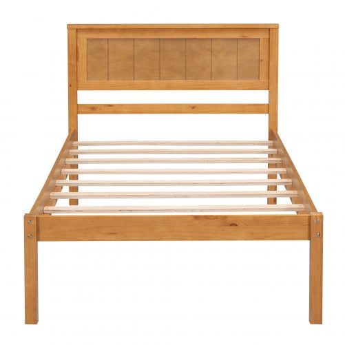 Twin Size Platform Bed Frame With Headboard, Wood Slat Support, No Box Spring Needed