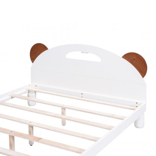Full Size Platform Bed with Bear Ears Shaped Headboard and LED
