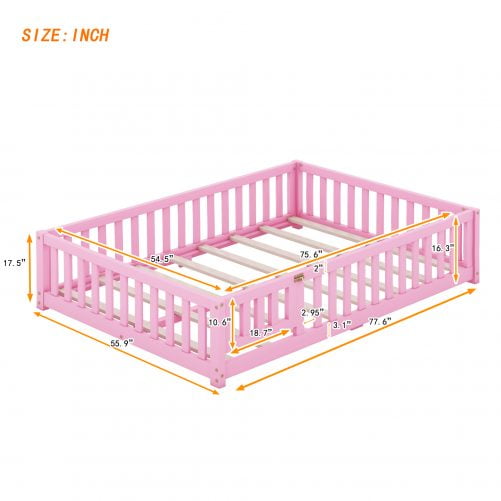 Floor Bed with Safety Guardrails and Door