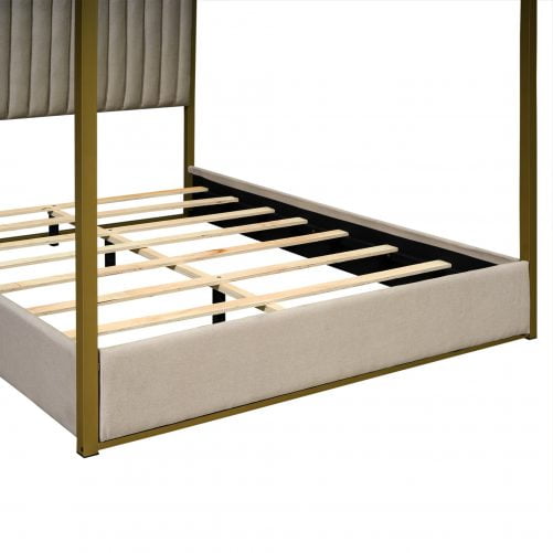 Queen Size Upholstery Canopy Platform Bed with Headboard and Metal Frame
