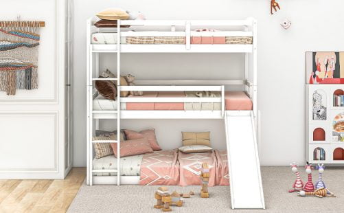 Adjustable Twin over Twin over Twin Triple Bunk Bed with Ladder and Slide