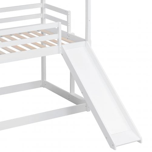 Adjustable Twin over Twin over Twin Triple Bunk Bed with Ladder and Slide
