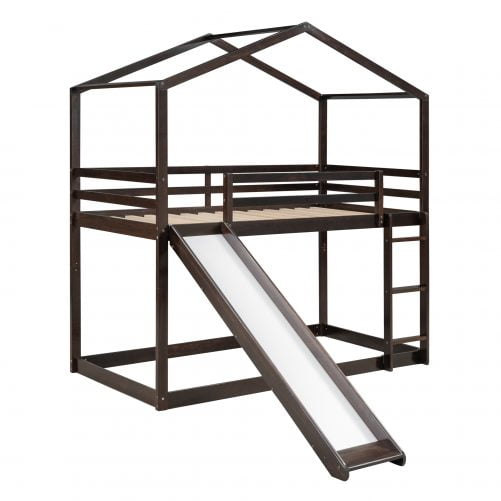 Twin Over Twin Bunk Bed With Roof, Slide And Ladder