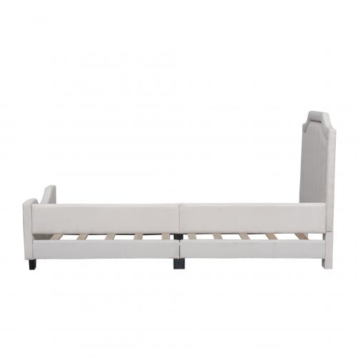 Twin Size Upholstered Platform Bed With Nailhead Trim Decoration And Guardrail