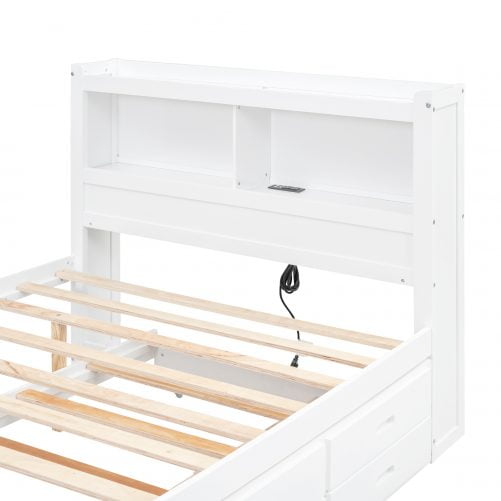 Full Size Platform Bed With Trundle, Drawers And USB Plugs