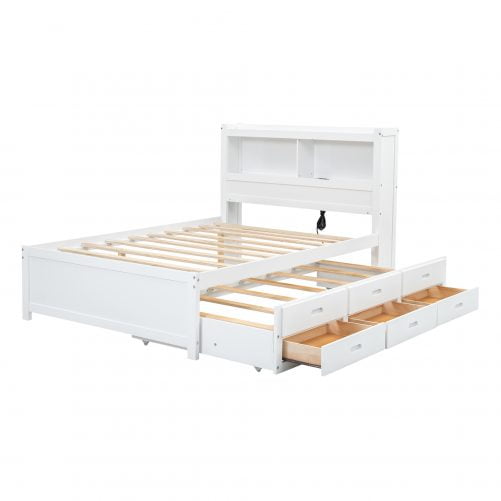 Full Size Platform Bed With Trundle, Drawers And USB Plugs