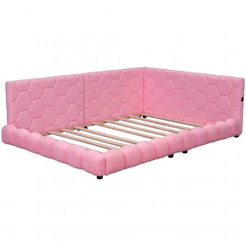 Upholstered Full Size Platform Bed With USB Ports And LED Belt