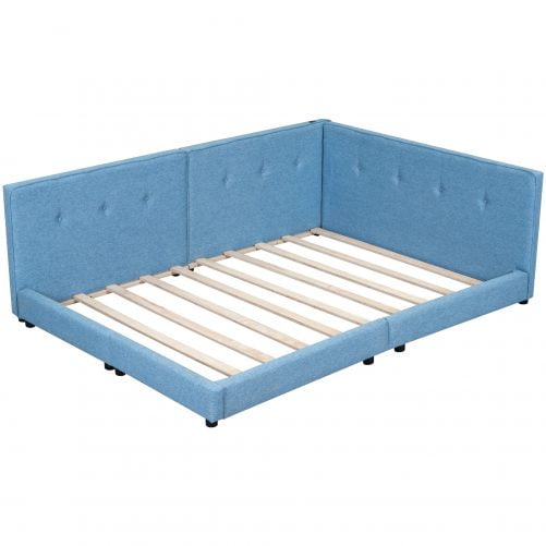 Upholstered Queen Size Platform Bed with USB Ports