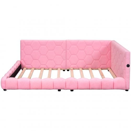 Upholstered Full Size Platform Bed With USB Ports And LED Belt
