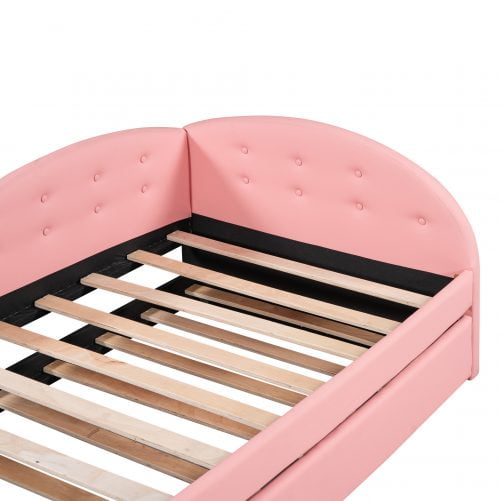 Twin Size PU Upholstered Tufted Daybed With Trundle And Cloud Shaped Guardrail