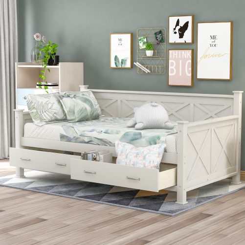 X-Shaped Twin Size Daybed with 2 Large Drawers