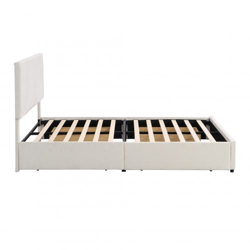 Queen Size Upholstery Platform Bed with Four Drawers on Two Sides, Adjustable Headboard