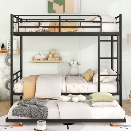 Full Over Full Metal Bunk Bed With Trundle