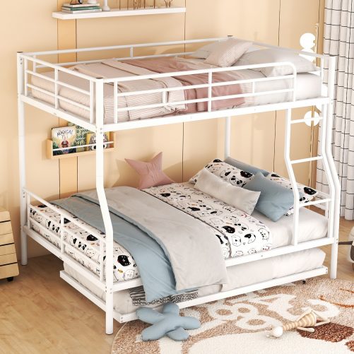 Full XL Over Queen Metal Bunk Bed with Trundle