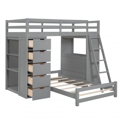 Twin Over Twin Bunk Bed With LED Light And USB Poarts