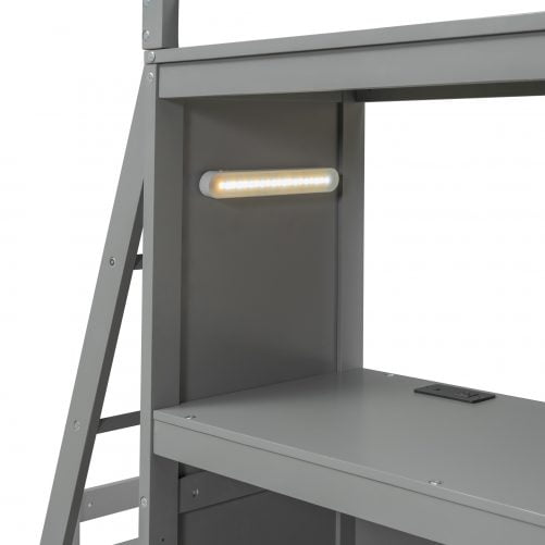 Twin Over Twin Bunk Bed With LED Light And USB Poarts