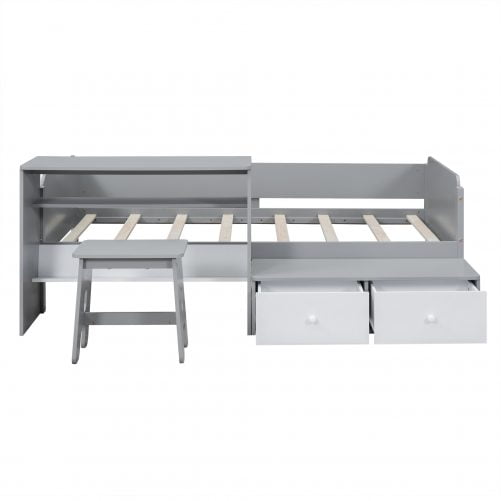 Wood Twin Size Platform Bed with 2 Drawers and 1 Chair&Desk Set
