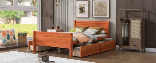 Full Size Wood Platform Bed with 4 Drawers and Streamlined Headboard & Footboard