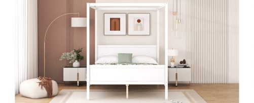 Queen Size Canopy Platform Bed with Headboard and Footboard,Slat Support Leg