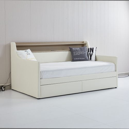 Twin Size Daybed With Storage Drawers, Charging Station And LED Lights