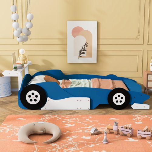 Full Size Race Car-Shaped Platform Bed With Wheels