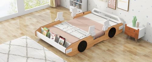 Wood Twin Size Racing Car Bed with Door Design and Storage