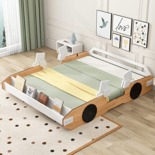 Wood Full Size Racing Car Bed With Door Design And Storage