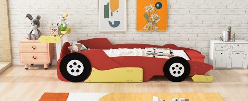 Twin Size Race Car-Shaped Platform Bed With Wheels