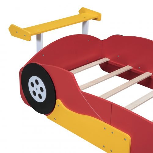 Twin Size Race Car-Shaped Platform Bed With Wheels