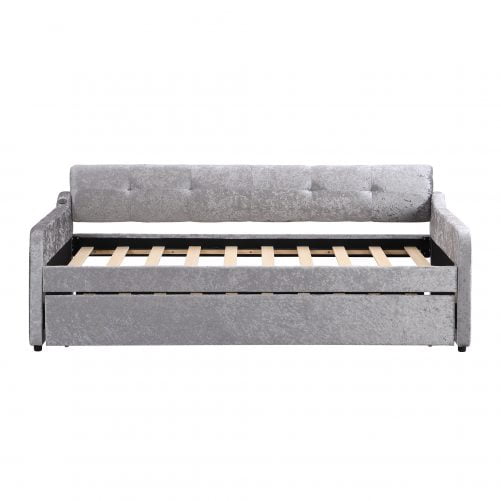 Twin Size Snowflake Velvet Daybed with Trundle and USB Charging Design