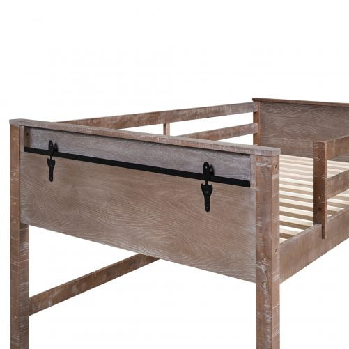 Wood Full Size Loft Bed with Hanging Clothes Racks