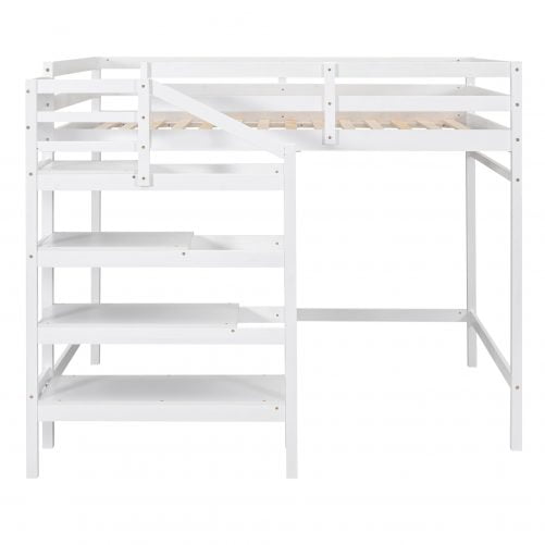 Full Size Loft Bed With Built-in Storage Staircase And Hanger