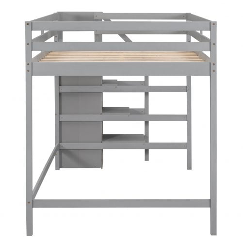 Full Size Loft Bed With Built-in Storage Wardrobe & Staircase