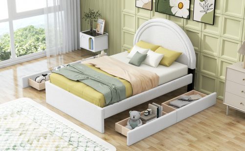 Teddy Upholstered Platform Bed With Four Drawers, Full Size