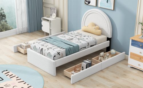 Teddy Upholstered Platform Bed With Four Drawers, Twin Size