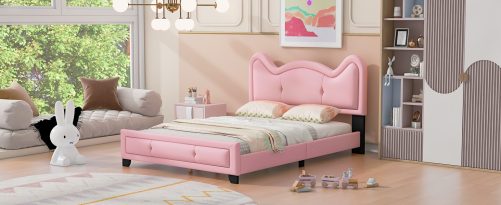 Full Size Upholstered Platform Bed with Carton Ears Shaped Headboard