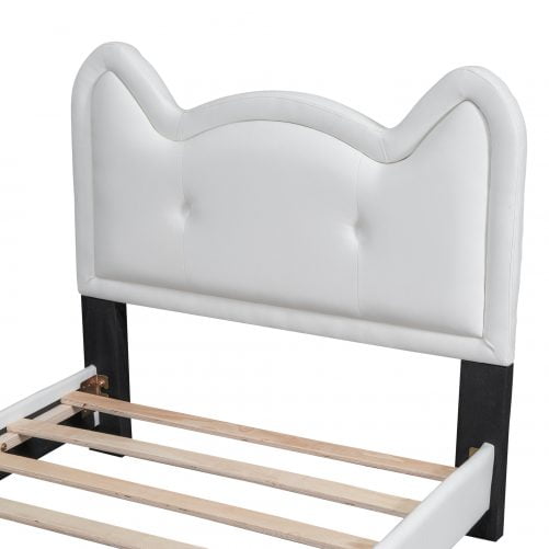 Twin Size Upholstered Platform Bed With Carton Ears Shaped Headboard