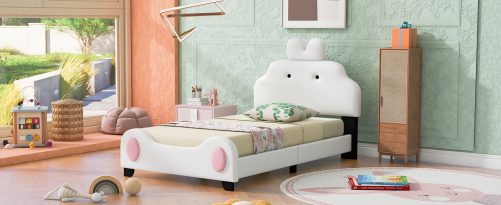 Twin Size Upholstered Platform Bed with Cartoon Headboard and Footboard