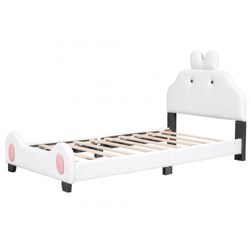 Twin Size Upholstered Platform Bed with Cartoon Headboard and Footboard